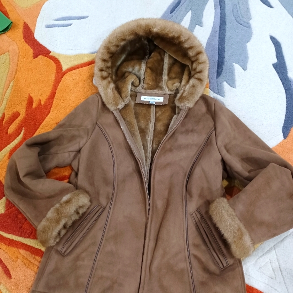 Liz Claiborne Women's M Faux Suede and Fur Coat